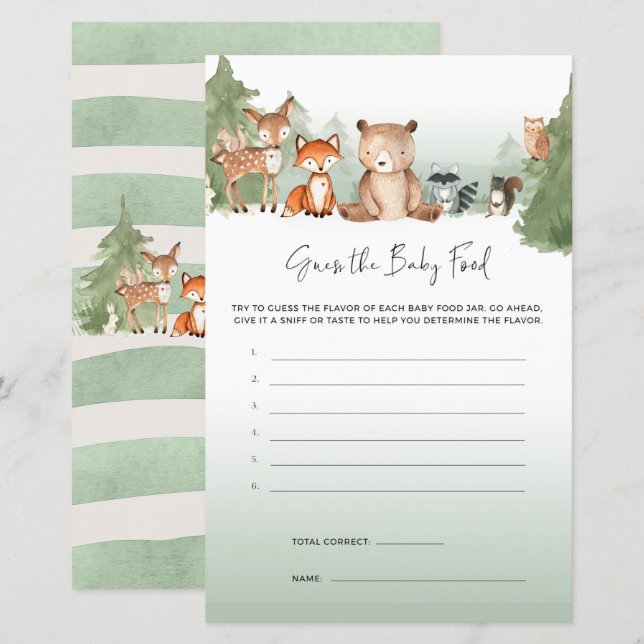 Woodland Baby Shower Game Guess Baby Food (Front/Back)