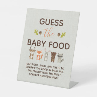 Woodland Baby Shower Game - Guess the Baby Food Po Pedestal Sign