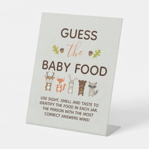 Woodland Baby Shower Game _ Guess the Baby Food Po Pedestal Sign