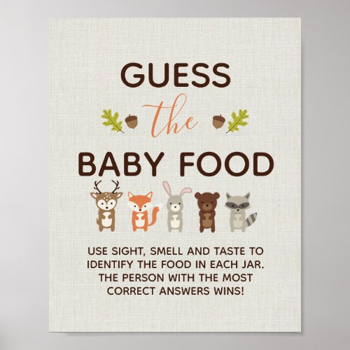 Woodland Baby Shower Game _ Guess the Baby Food Po Poster