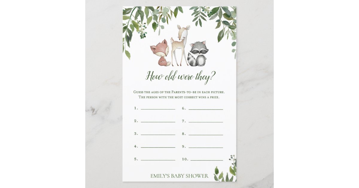 woodland baby shower game - how old were they  zazzle
