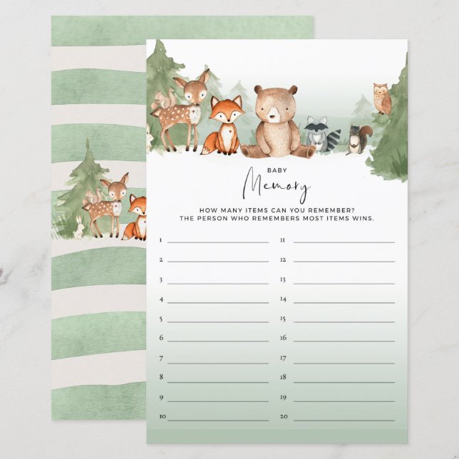 Woodland Baby Shower Game Memory (Front/Back)