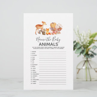 Woodland Baby Shower Game - Name the Baby Animals