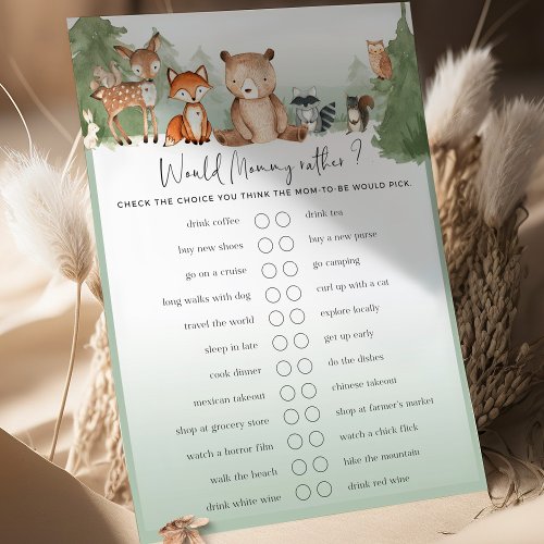 Woodland Baby Shower Game Would Mommy Rather