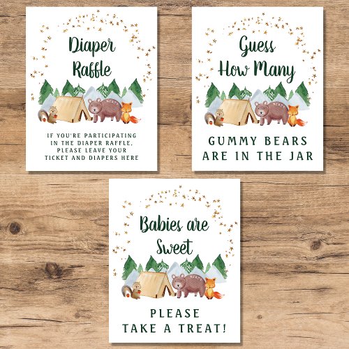 Woodland Baby Shower Games Favors Poster Set