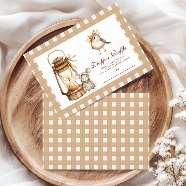 Woodland Baby Shower Gingham  Diapper Raffle Enclosure Card (Creator Uploaded)