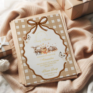 Woodland Baby Shower Gingham Fall Foil Invitation