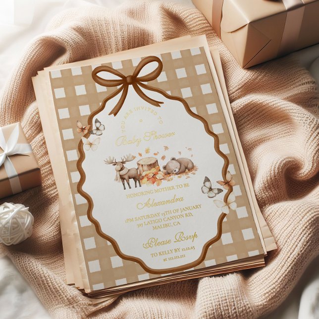 Woodland Baby Shower Gingham Fall Foil Invitation (Creator Uploaded)