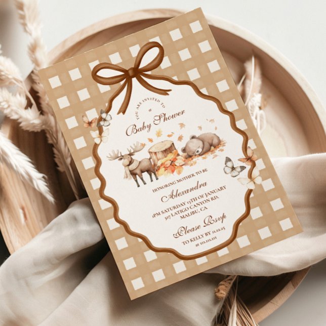 Woodland Baby Shower Gingham Fall Invitation (Creator Uploaded)