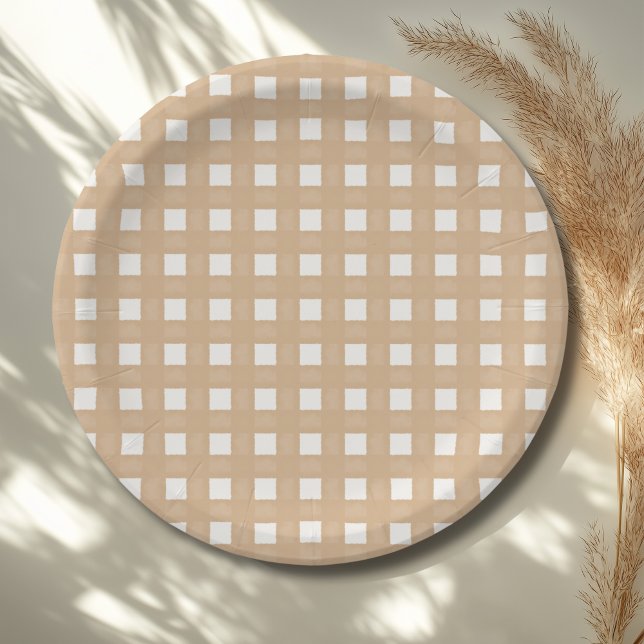 Woodland Baby Shower Gingham Neutral Paper Plates (Creator Uploaded)