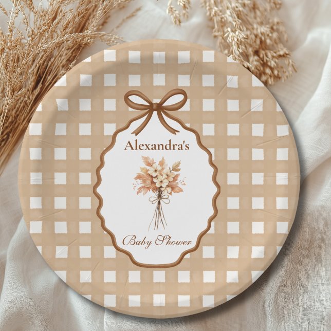 Woodland Baby Shower Gingham Neutral Paper Plates (Creator Uploaded)