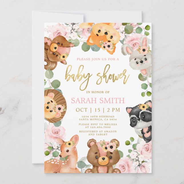 Woodland Baby Shower girl Invitation (Front)