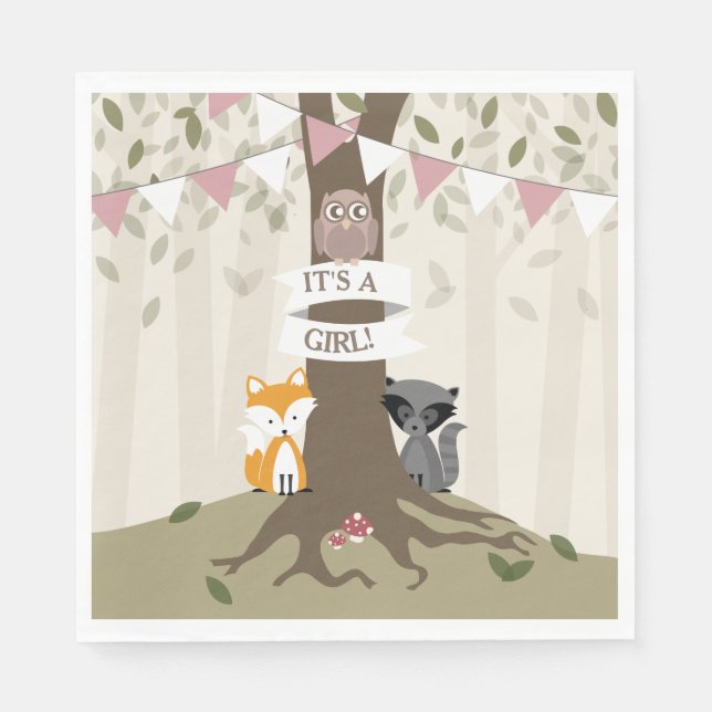 Woodland Baby Shower - Girl Napkins (Front)