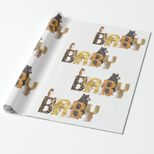Woodland Baby Shower Gold Animal Print Wrapping Paper