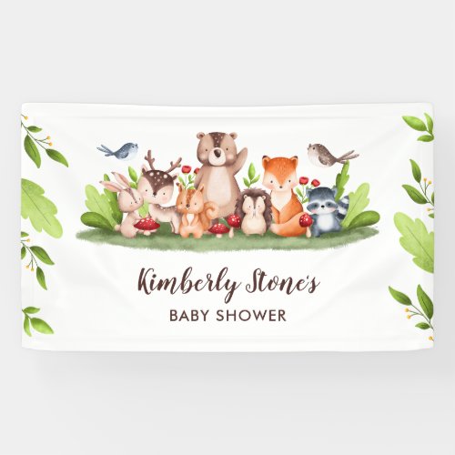 Woodland Baby Shower Greenery Backdrop Banner