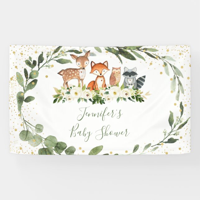 Woodland Baby Shower Greenery Forest Animal Banner (Horizontal)