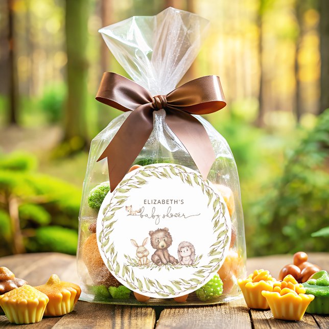Woodland Baby Shower Greenery Forest Animal Classic Round Sticker (Creator Uploaded)