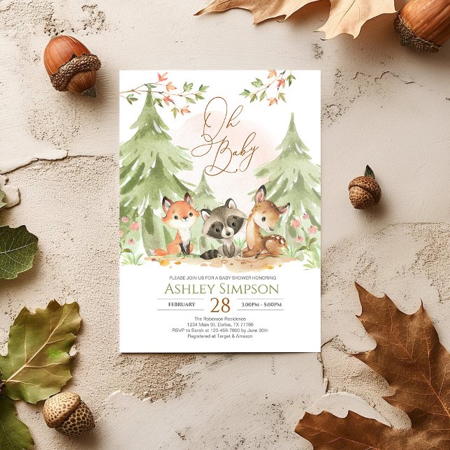 Woodland Baby Shower Greenery Forest Animal Invita Invitation (Creator Uploaded)