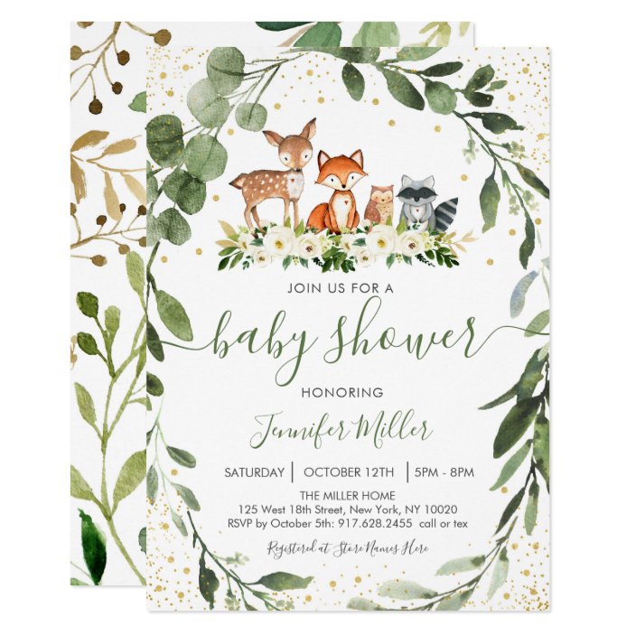 Woodland Baby Shower Greenery Forest Animal Invitation