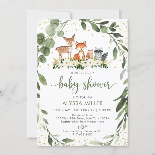 Woodland Baby Shower Greenery Forest Animal Invitation | Zazzle