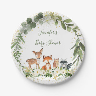 Woodland Baby Shower Greenery Forest Animal Paper Plates