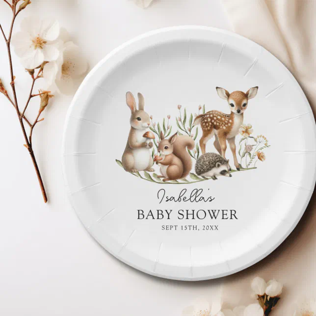 Woodland Baby Shower Greenery Forest Animal Paper Plates | Zazzle