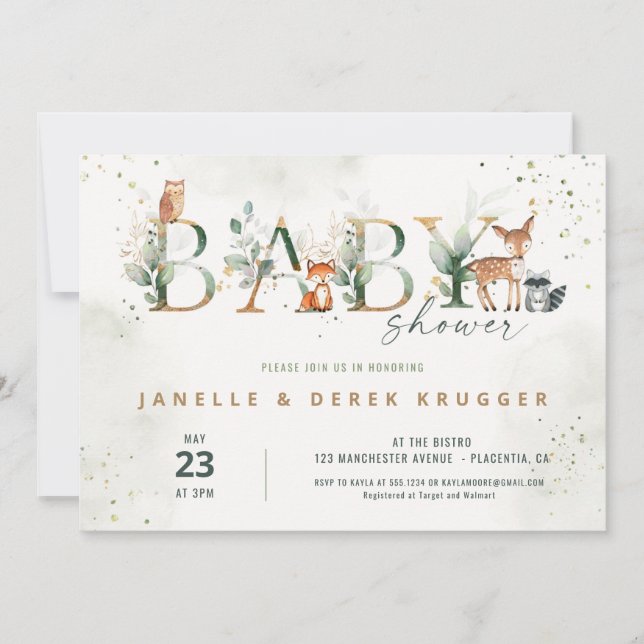 Woodland Baby Shower Greenery Invitation (Front)