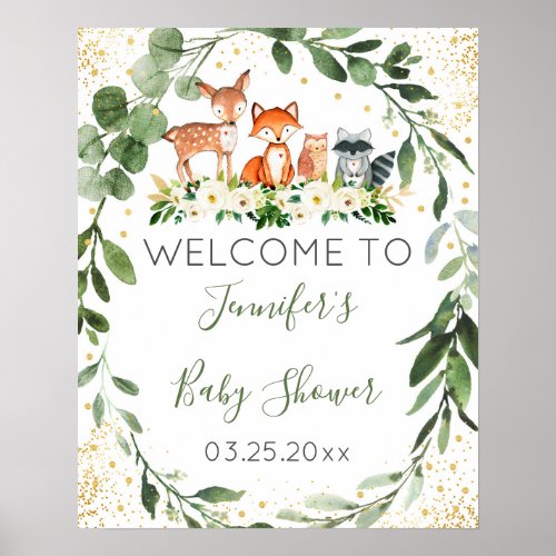 Woodland Baby Shower Greenery Welcome Poster