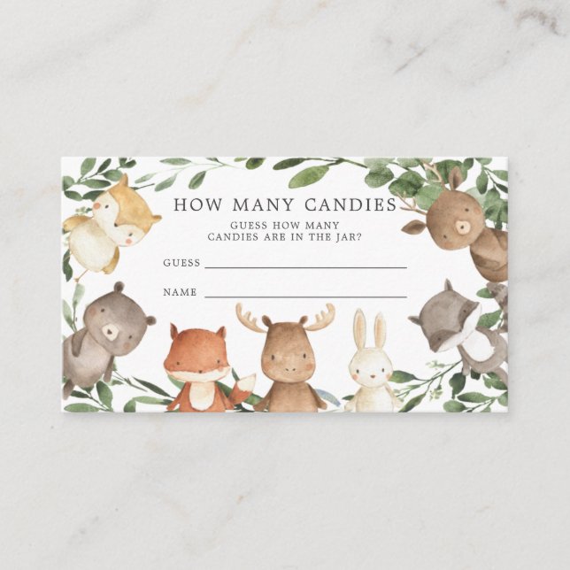 Woodland Baby Shower Guess How Many Candies Enclosure Card (Front)