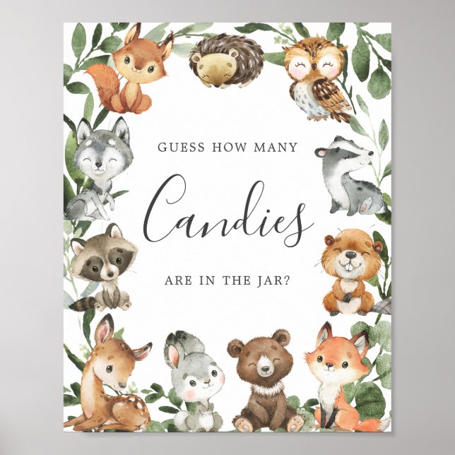 Woodland Baby Shower Guess How Many Candies Sign (Front)