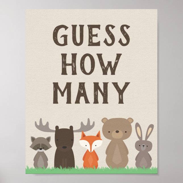 Woodland Baby Shower Guess How Many Game Sign (Front)