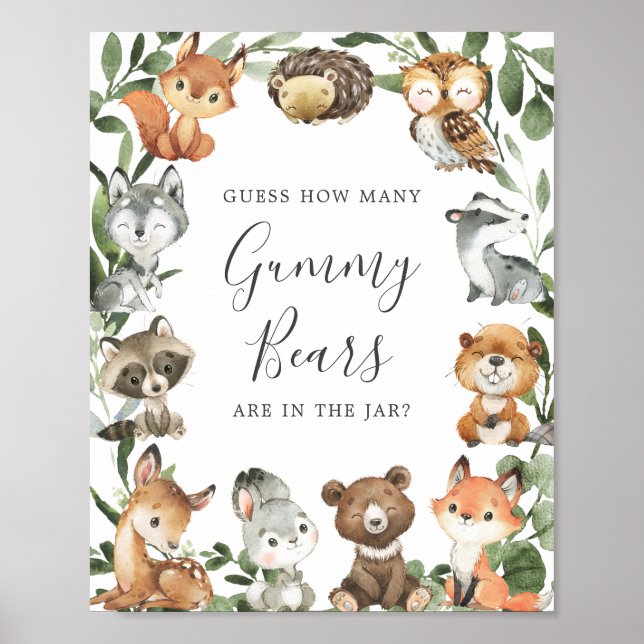 Woodland Baby Shower Guess How Many Gummy Bears Poster (Front)