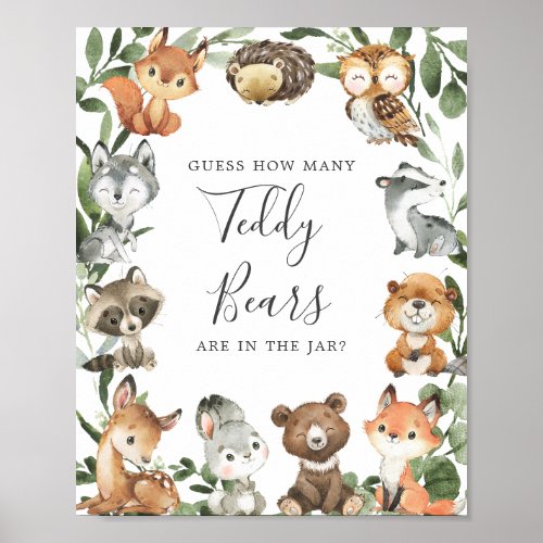 Woodland Baby Shower Guess How Many Teddy Bears Poster