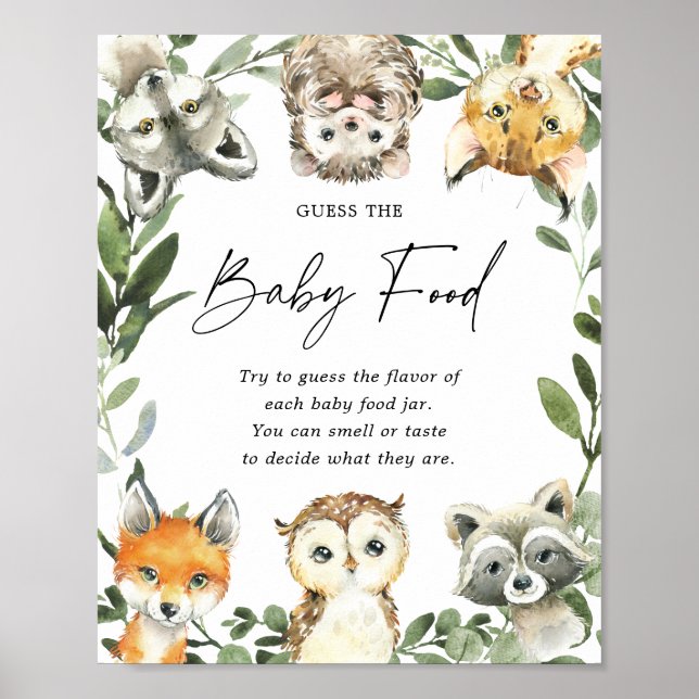 Woodland Baby Shower Guess The Baby Food Sign (Front)
