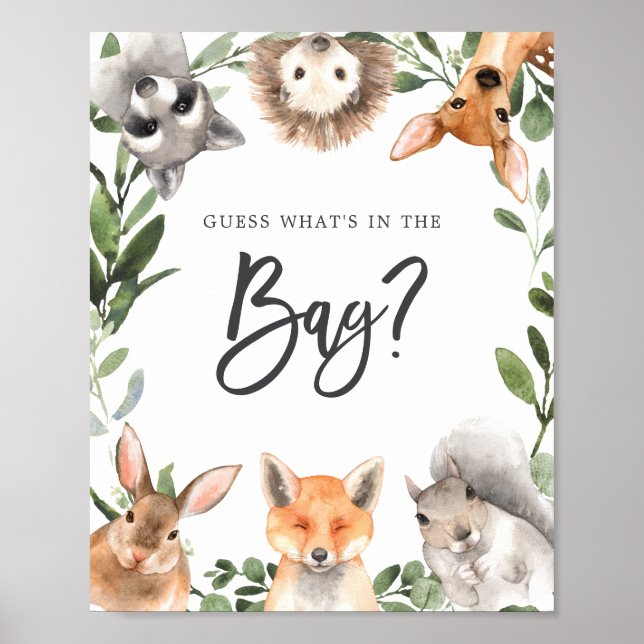 Woodland Baby Shower Guess What's in the Bag Game Poster (Front)