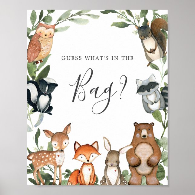 Woodland Baby Shower Guess What's in the Bag Game Poster (Front)