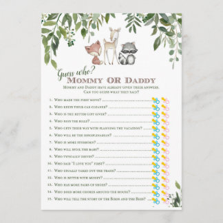 Woodland Baby Shower Guess who mom or dad game Invitation