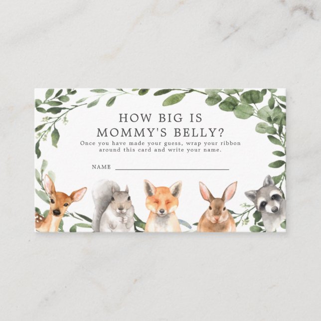 Woodland Baby Shower How Big is Mommy's Belly Card (Front)