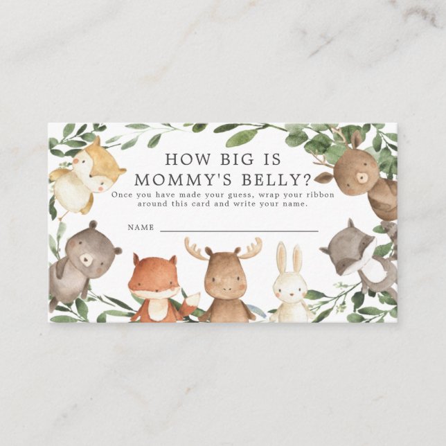 Woodland Baby Shower How Big is Mommy's Belly Card (Front)