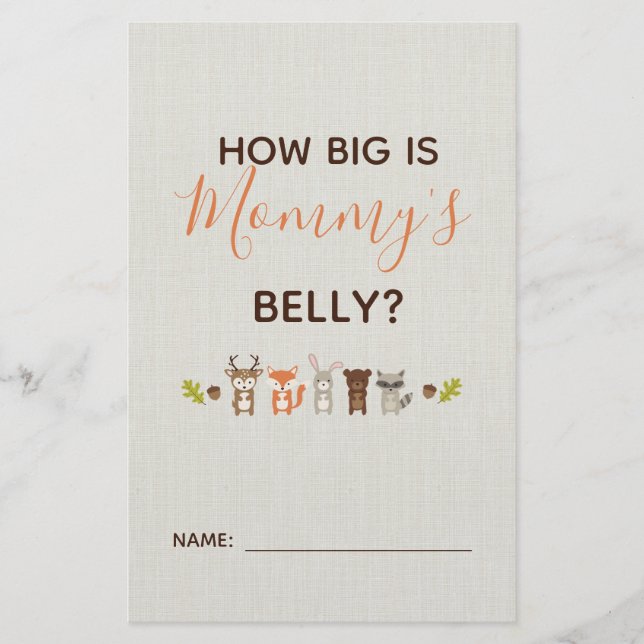 Woodland Baby Shower How Big is Mommy's Belly Game (Front)