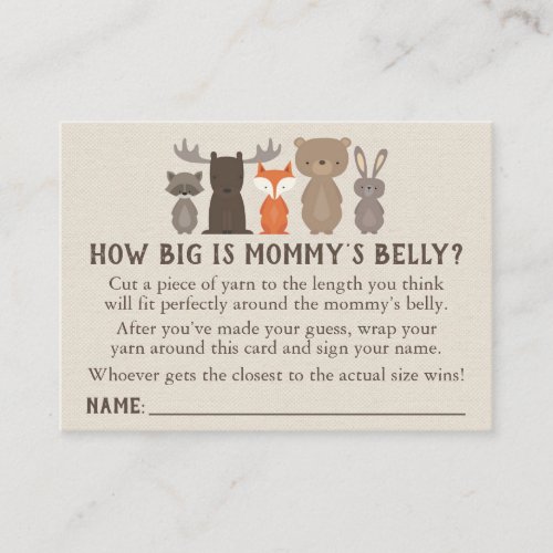 Woodland Baby Shower How Big is Mommys Belly Game Calling Card
