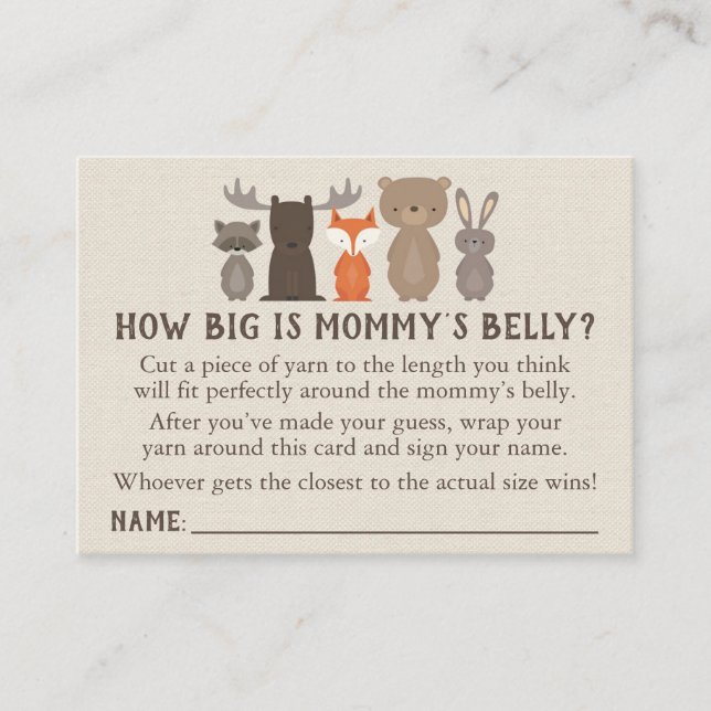 Woodland Baby Shower How Big is Mommy's Belly Game Calling Card (Front)