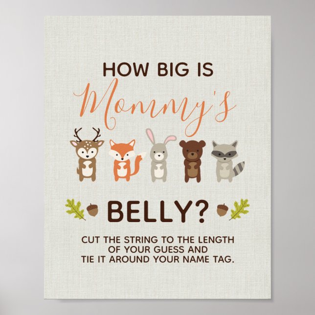 Woodland Baby Shower How Big is Mommy's Belly Game Poster (Front)