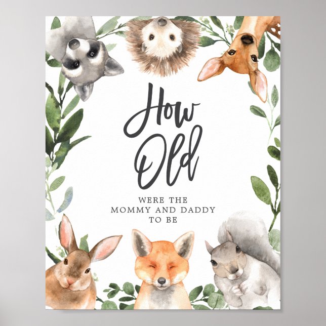 Woodland Baby Shower How Old Were They Game Poster (Front)