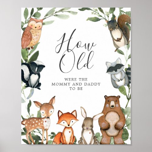 Woodland Baby Shower How Old Were They Game Poster