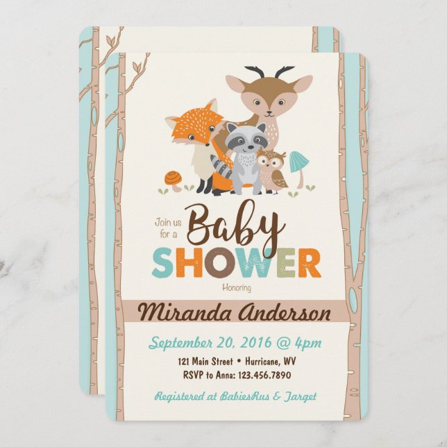 Woodland Baby Shower Invitation (Front/Back)