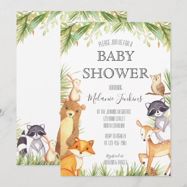 Woodland Baby Shower Invitation (Front/Back)