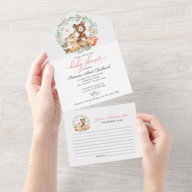 Woodland Baby Shower Invitation & Advice Card (Tearaway)