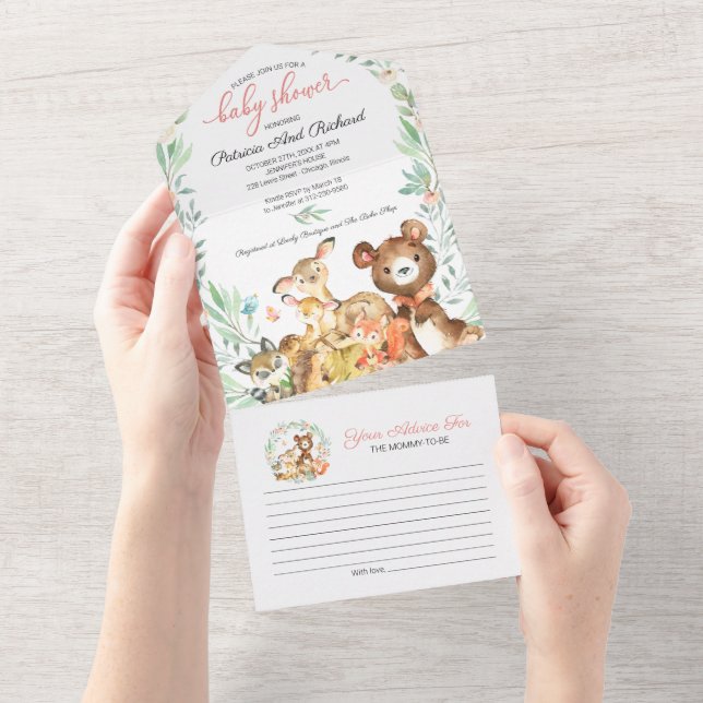 Woodland Baby Shower Invitation & Advice Card (Tearaway)