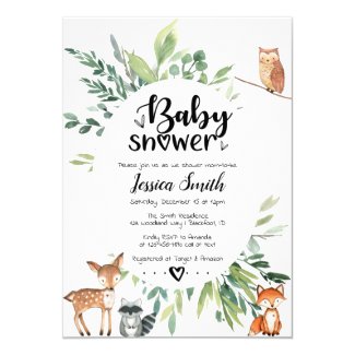 Woodland Baby Shower Invitation Animals Greenery